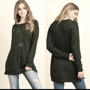 NIP WAFFLE KNIT TUNIC LONG SLEEVES IN BLACK. MADE IN USA!